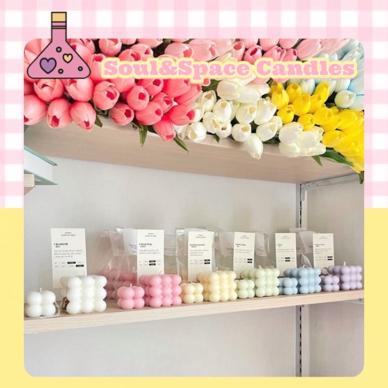 Nến thơm handmade cao cấp hình khối rubik tone màu pastel phong cách Hàn Quốc