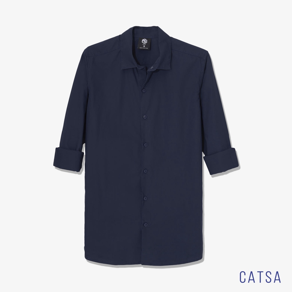 Áo sơ mi nam công sở xanh đen chất liệu vải mềm mịn, thoáng mát, chống nhăn CATSA ASD018