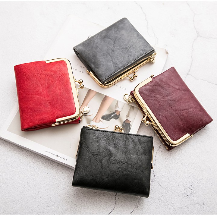 Ví Nữ Ngắn Gấp Cầm Tay Xinh Xắn Thời Trang Vintage Hàn Quốc Nhiều Ngăn Đựng Thẻ Tiền Tiện Lợi Da Pu Mềm Đẹp Giá Rẻ