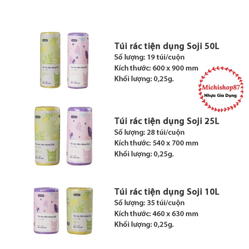 Túi Đựng Rác Sinh Học Tự Hủy Inochi, Túi Rác Hương Chanh, Hương Lavender Có Quai Tiện Dụng, Dạng Cuộn Loại 10L 25L 50L