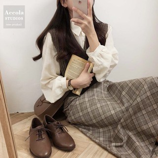 (HÀNG SẴN) Chân váy MORAN kẻ sọc caro cạp cao xòe dài nhẹ nhàng vintage kiểu Pháp