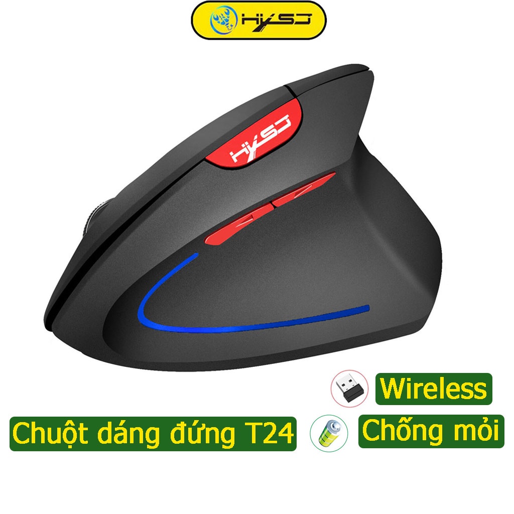 Chuột không dây kiểu đứng HXSJ T24 wireless USB 2.4GHz chống mỏi tay chuyên dùng cho pc laptop macbook ipad tivi