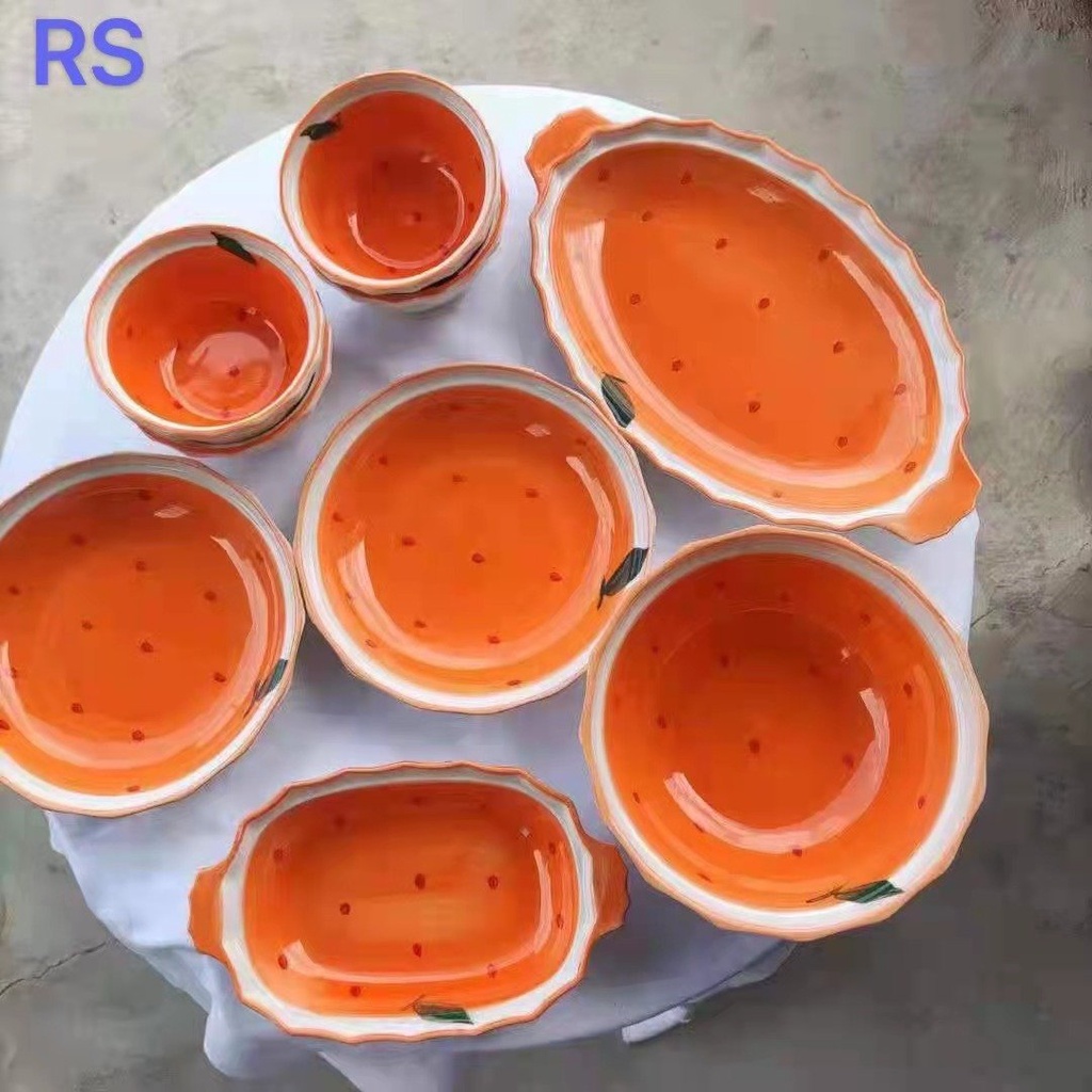 Bát Sứ Bát Ăn Cơm Bộ Bát Đĩa Decor sét hoa quả cam 9 món siêu đáng yêu