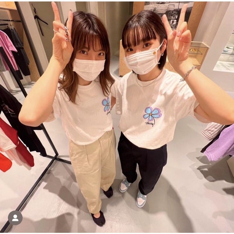 [Bao check chính hãng]Áo thun Stussy hoa Flower màu trắng đen rel