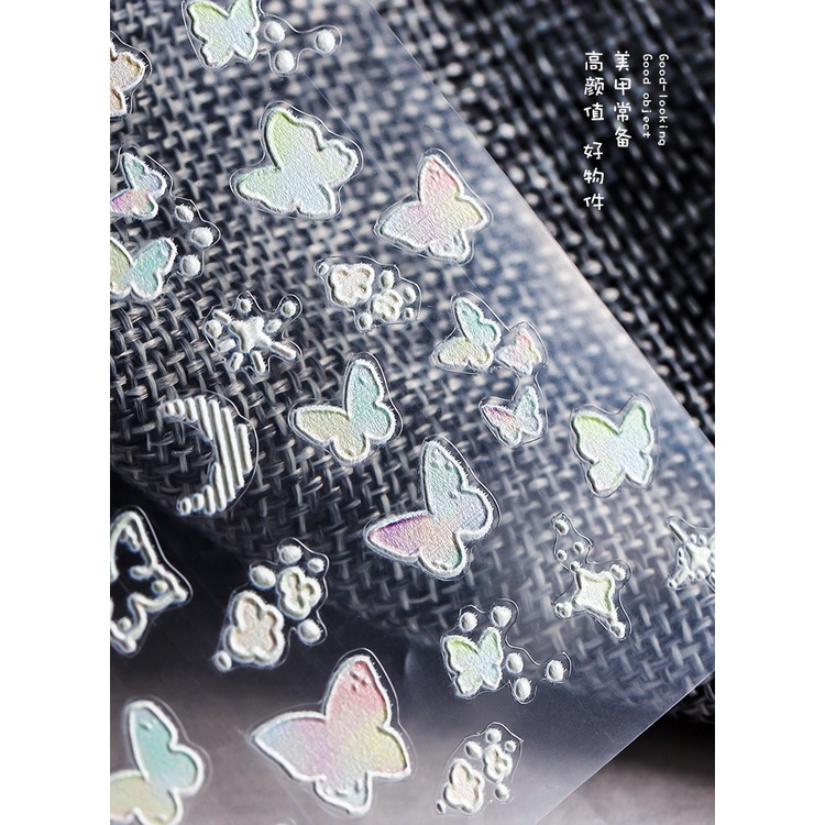 Miếng Dán Trang Trí Móng Tay Họa Tiết Bướm Ba Chiều Màu Trong Suốt