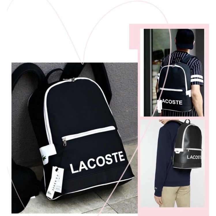 TNS - Balo form vuông phong cách thể thao có ngăn laptop Lacoz Backpack-màu đen basic phối chữ trắng độc đáo
