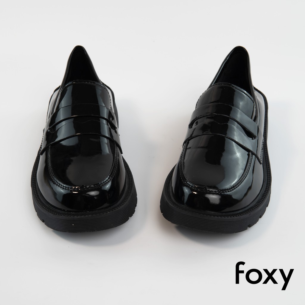 Giày Oxford Nữ FOXY Đen Bóng Chất Liệu Da Tổng Hợp Đế Cao 3cm - FOX019