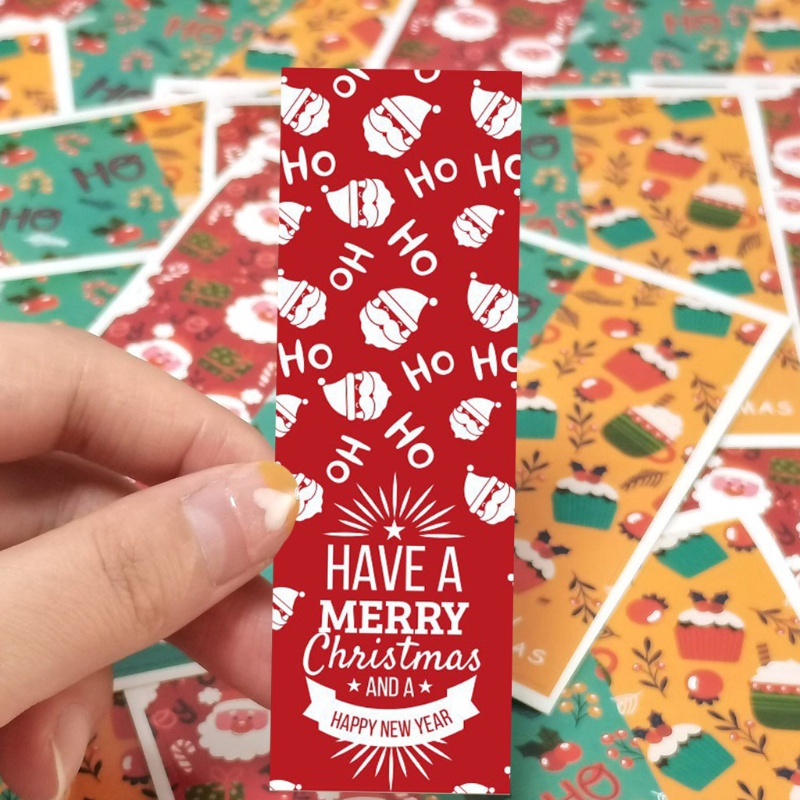 Hộp 50 nhãn dán giáng sinh cỡ 1.15 ''x 3.5'' trang trí hộp quà niêm phong