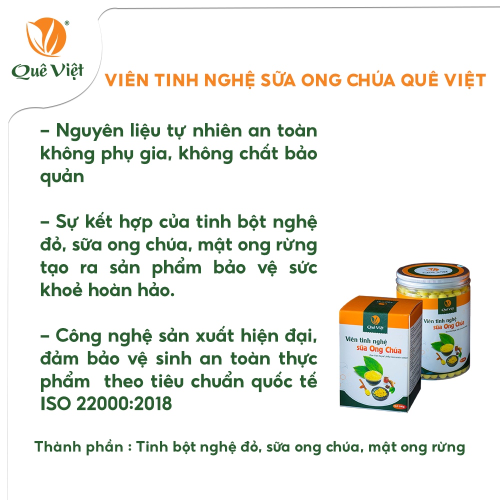 Combo 2 hộp nghệ viên mật ong sữa ong chúa Quê Việt tăng cường sức khỏe, làm đẹp da 350gr/hộp