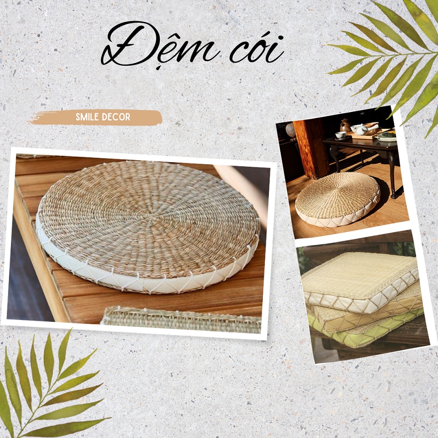 Đệm cói ngồi bệt hình tròn đàn hồi Smile Decor trang trí homestay , camping - D40 x H5 cm