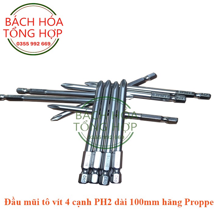 Đầu mũi Tô vít 4 cạnh PH2 dài 100mm hãng BROPPE