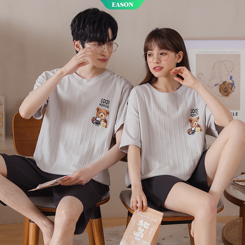 Bộ Đồ Ngủ Tay Ngắn Cổ Tròn Chất Liệu Cotton Mỏng Mềm Mại Thoải Mái Thời Trang Mùa Hè Cho Nam Và Nữ WT41
