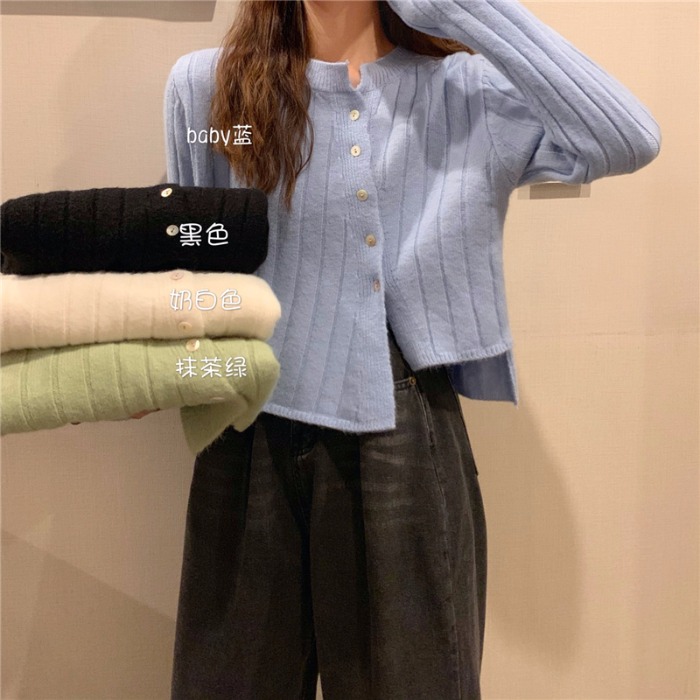 Áo croptop dệt kim tay dài phong cách Hàn Quốc thời trang thu đông