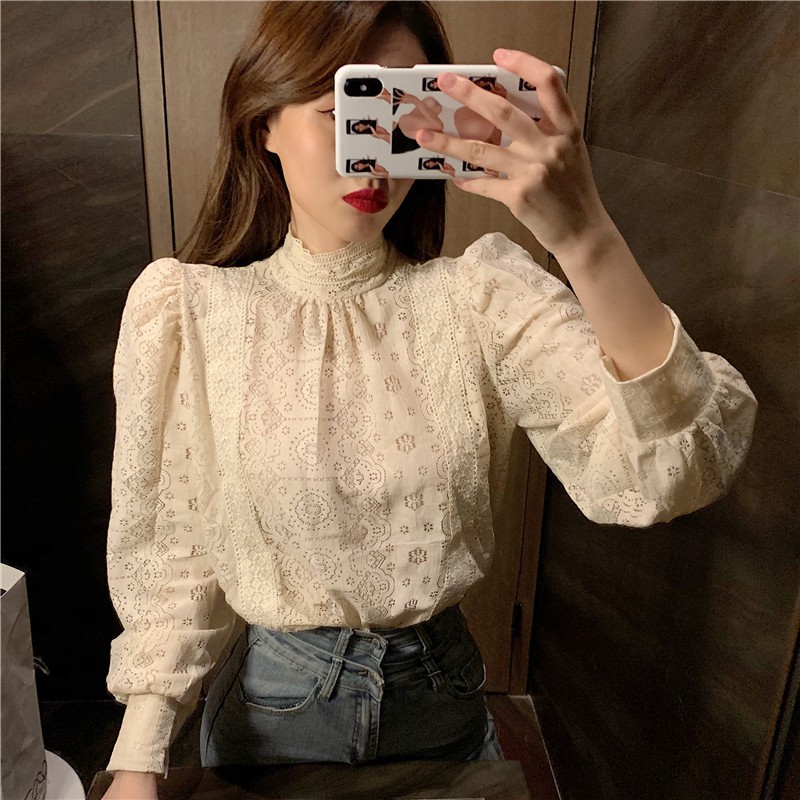 Xiaozhainv Áo kiểu phối ren hoa thiết kế thanh lịch cho phái nữ | BigBuy360 - bigbuy360.vn