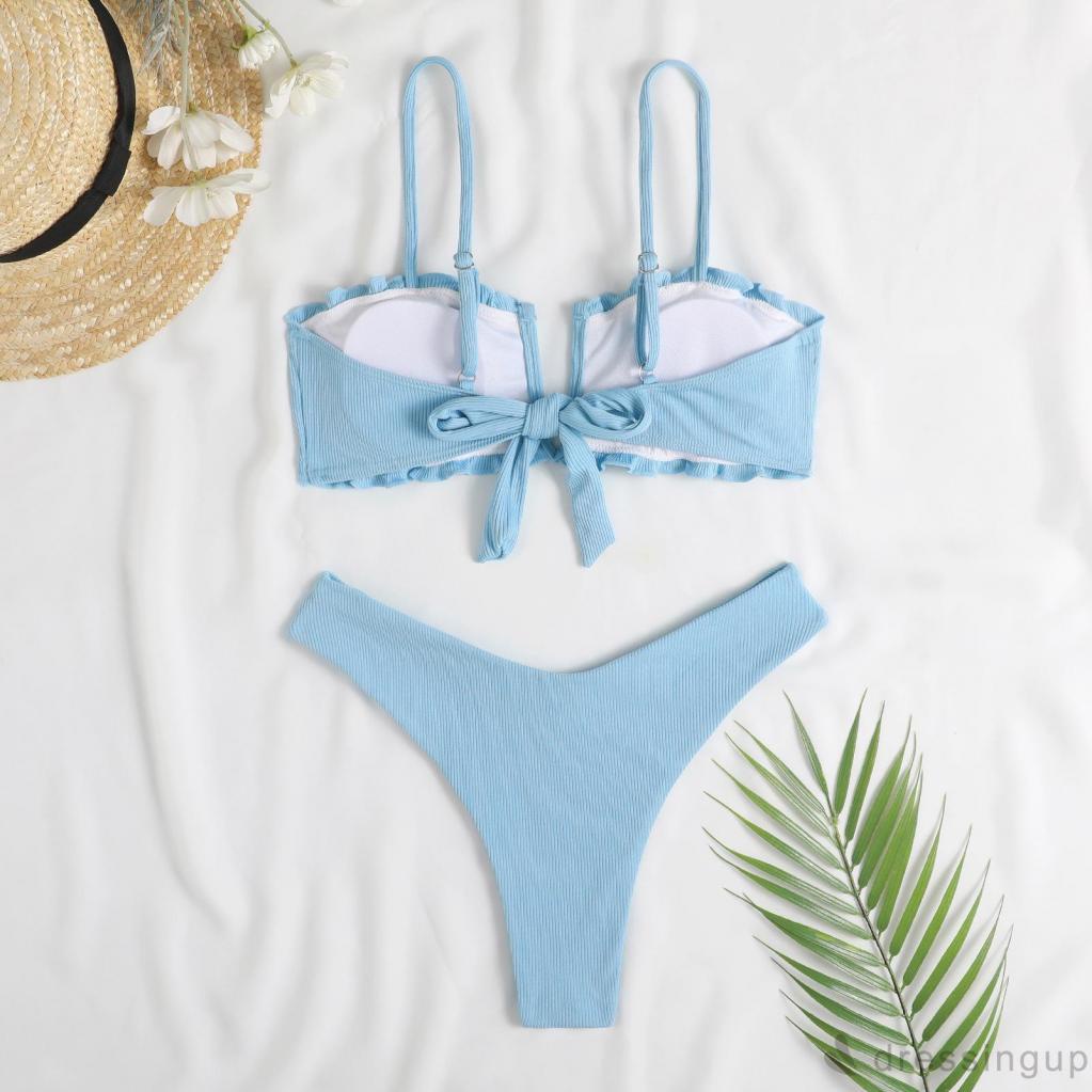 Bộ Đồ Bơi Liền Thân Cổ Chữ V Không Tay Phối Bèo Quyến Rũ Dành Cho Nữ