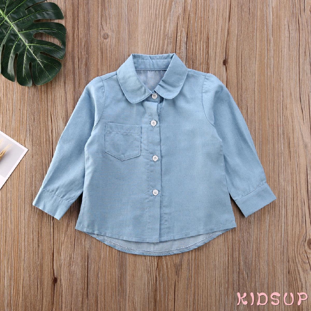 Áo Khoác Denim Tay Dài Cổ Bẻ In Họa Tiết Thời Trang Cho Bé Gái