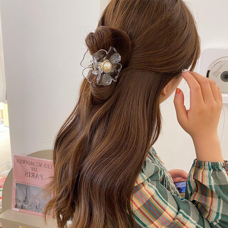 Kẹp Tóc Trong Suốt Đính Hoa Ngọc Trai Đơn Giản Thời Trang Hàn Quốc