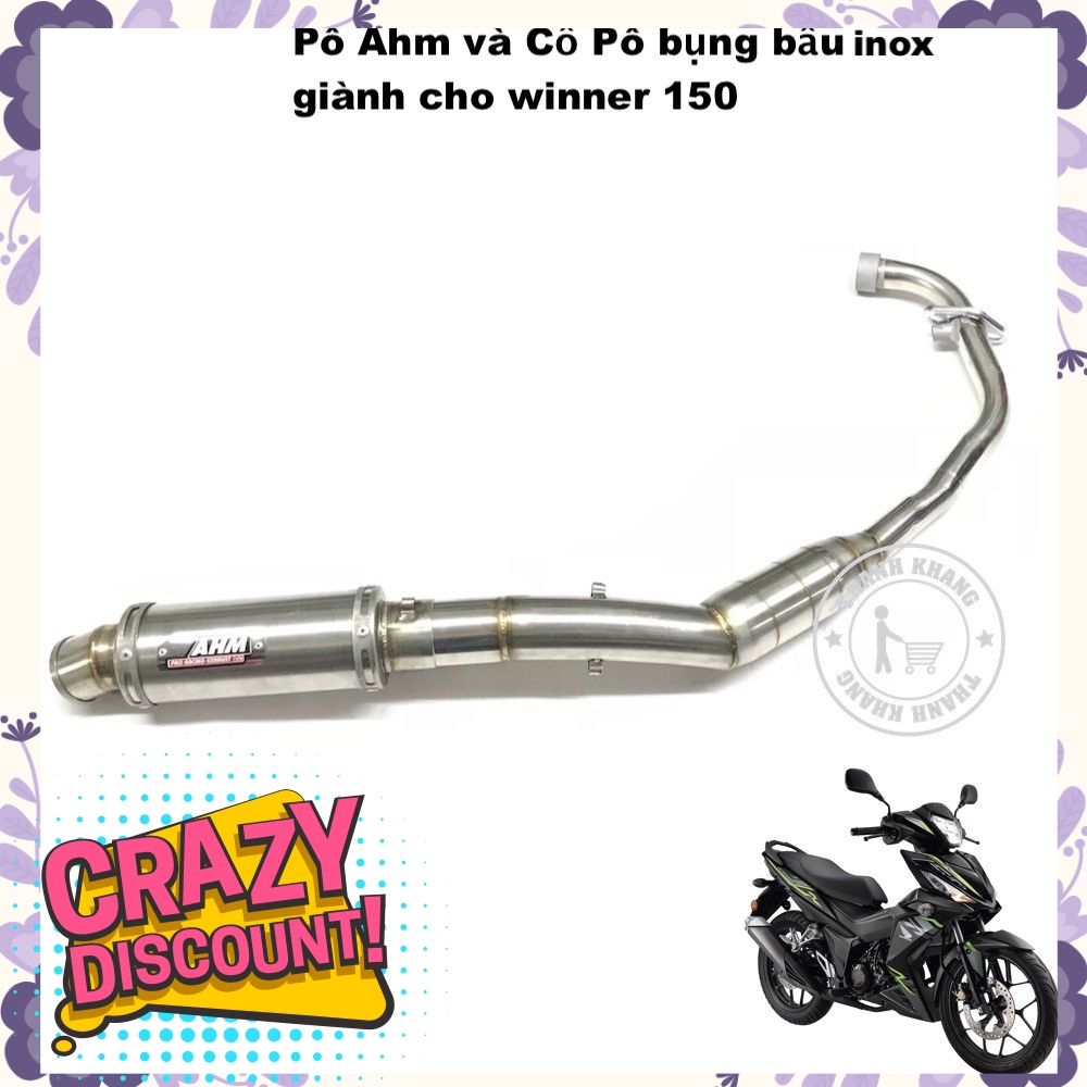 Pô AHM màu bạc và cổ pô inox bụng bầu dành cho winner thanh khang 006001318 006001302