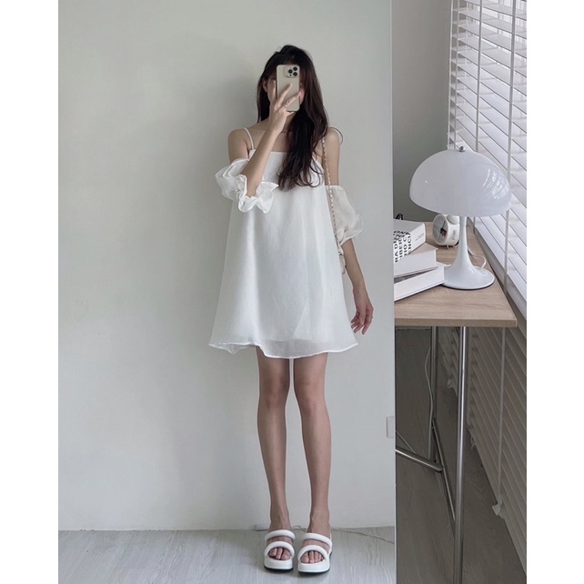 [Ảnh thật/Video]VÁY ORGANZA  mặc được nhiều kiểu Đầm hai dây Hàn Quốc hai lớp chất tơ lụa