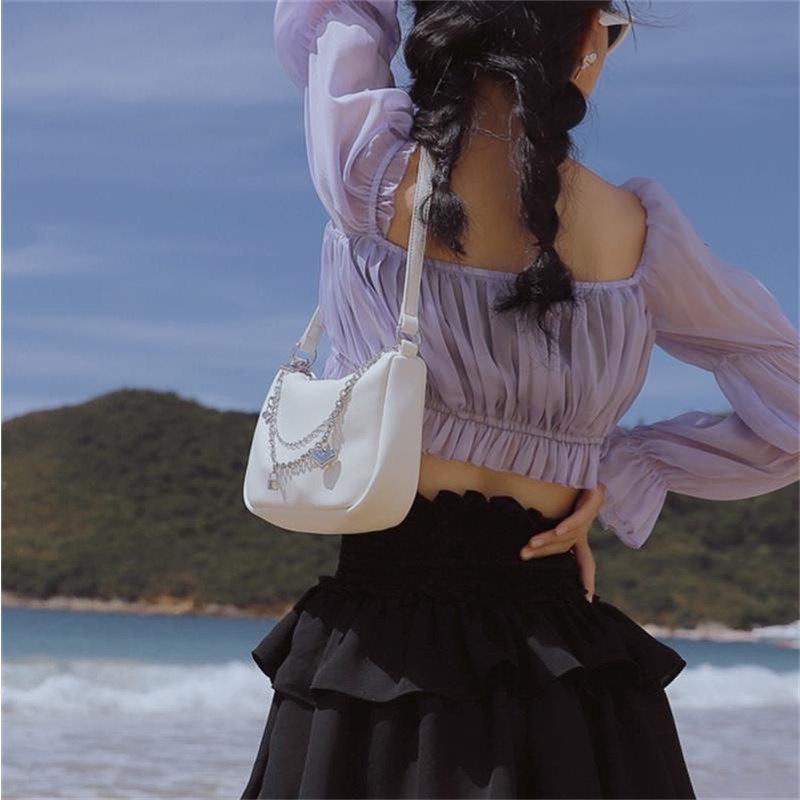 Túi xách đeo vai JASMIN NOIR bằng da PU phối chuỗi xích dáng vuông nhỏ thời trang cho nữ