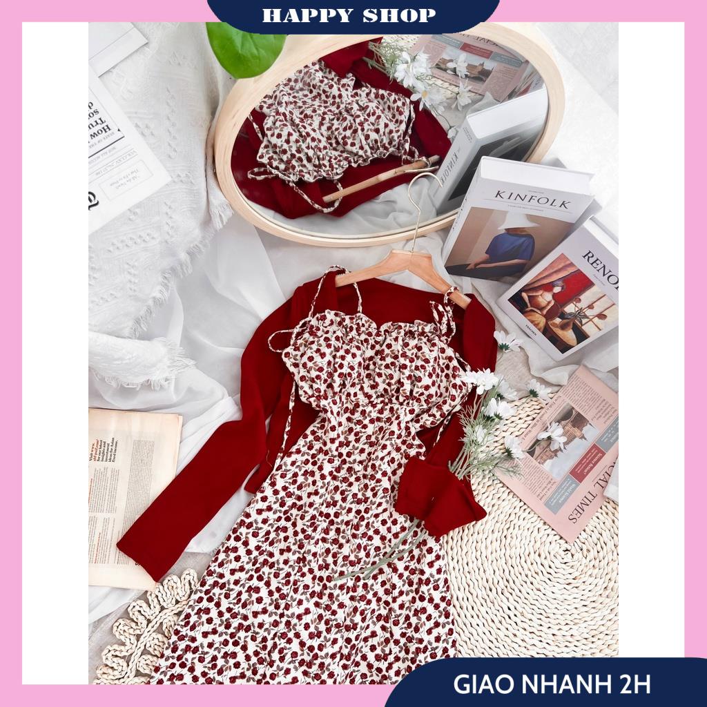 Sét Váy Nữ, Đầm 2 Dây Nữ Hoa Nhí Dáng Xòe Kèm Áo Khoác Cardigan Tay Dài Chất Liệu Cao Cấp Siêu Tôn Dáng Cực Sang Chảnh | BigBuy360 - bigbuy360.vn