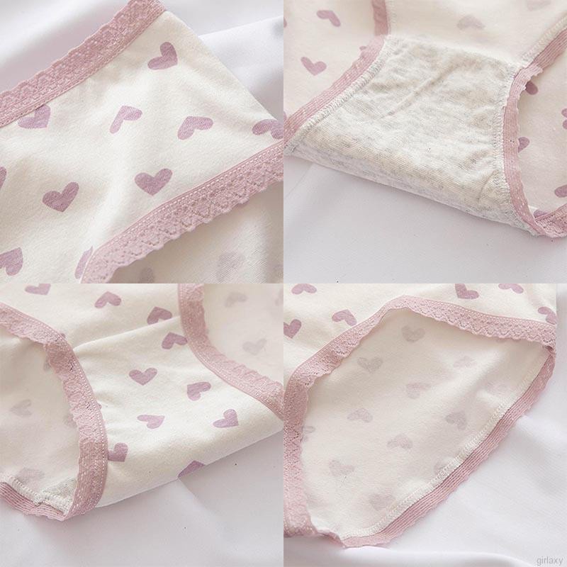 Quần lót cotton in họa tiết trái tim phong cách Hàn Quốc thoáng khí thời trang dành cho nữ