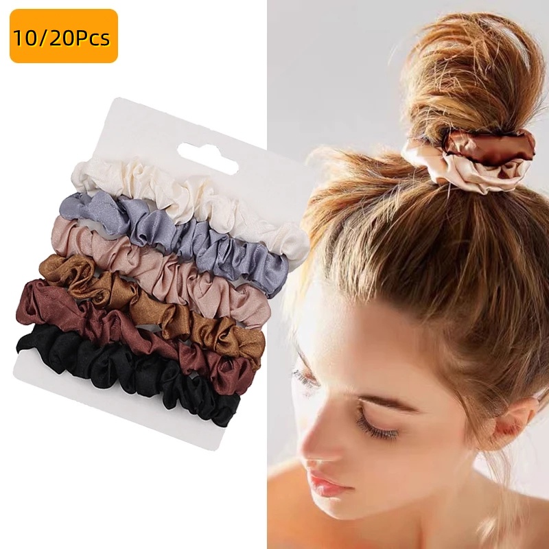 Set 10/20 Dây Buộc Tóc Co Giãn Màu Trơn Kiểu Dáng Thanh Lịch Thời Trang Cho Nữ