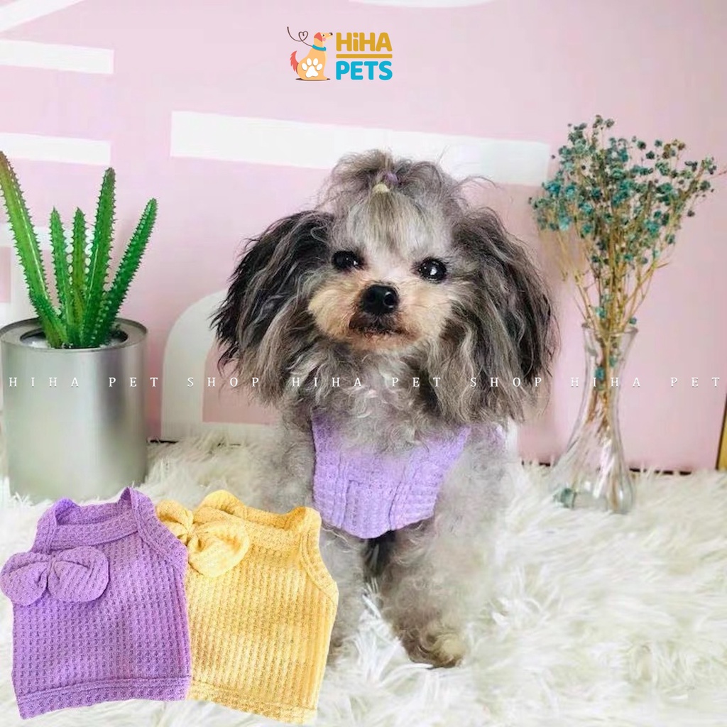 Áo Ba Lỗ Cho Chó Mèo Dây Nơ Hihapet, Quần Áo Cho Thú Cưng Phong Cách Hàn Quốc