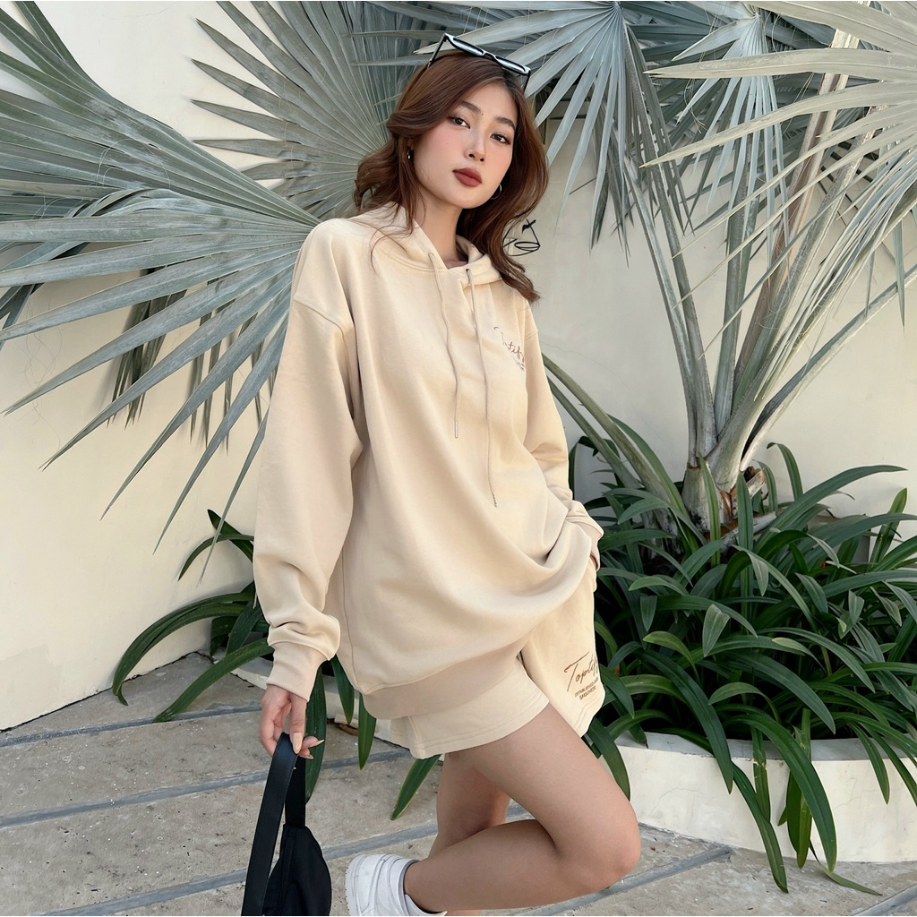 Bộ quần áo nỉ thêu oversize TOPTIFY hoodies và short The Ritz Mesh Set S10