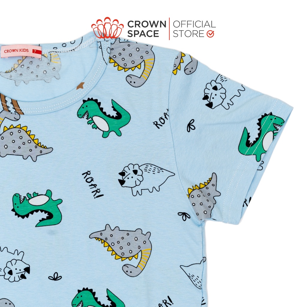 Bộ Mặc Nhà CrownSpace Cao Cấp Cho Bé Trai Hình Khủng Long Xanh CKBS2920720 – Cotton Thoáng Mát, Mềm Mại - Size 15-30 Kg