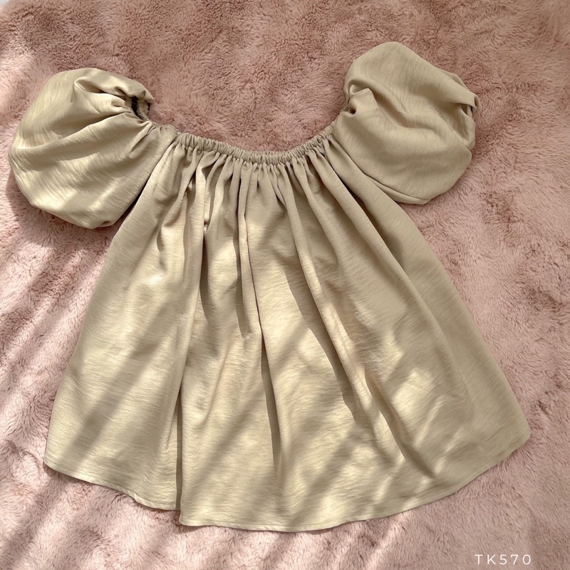 Áo bẹt vai tay phồng 6 màu mặc cặp, mặc nhóm đi biển