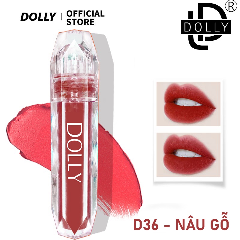 Son dolly diamond D36 - NÂU GỖ, son kem lì không trôi giá rẻ tặng 1 dưỡng môi khi mua 3 cây