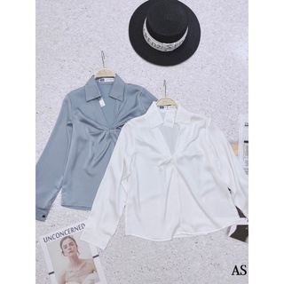 ANU440 - ÁO SƠ MI LỤA CỔ BẺ XOẮN DÀI TAY