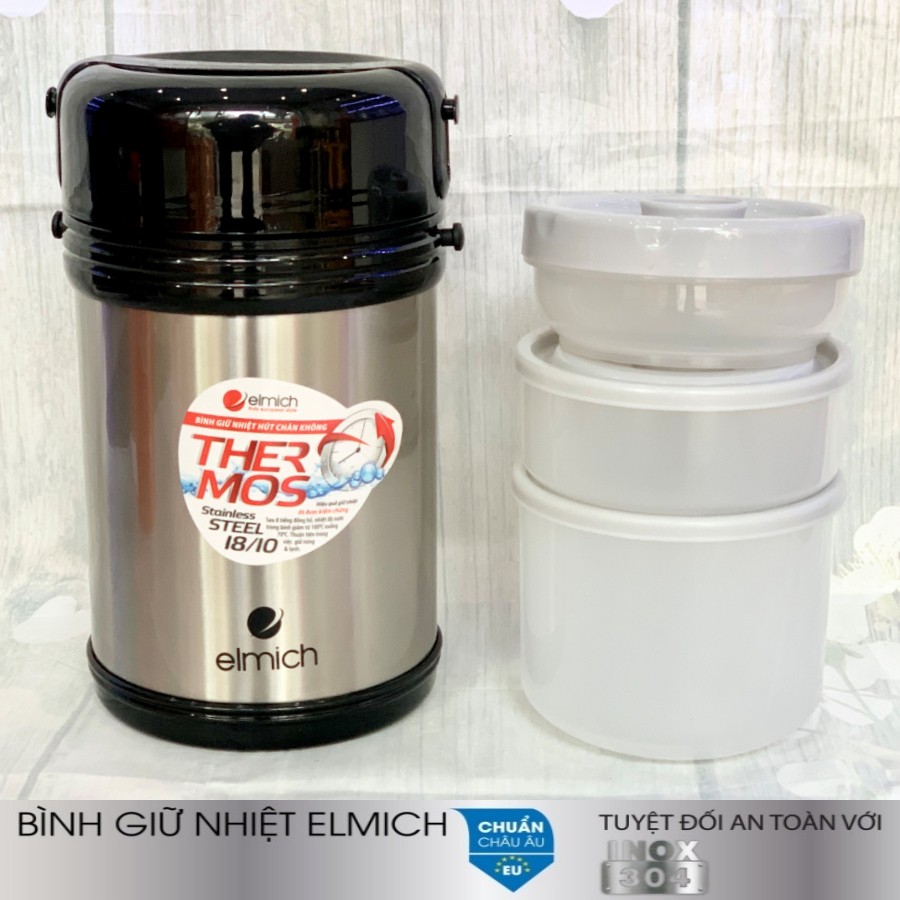 Hộp Đựng Cơm Giữ Nhiệt 3 Ngăn Inox 304 nóng 12h lạnh 24h ELMICH El3144 1800ml