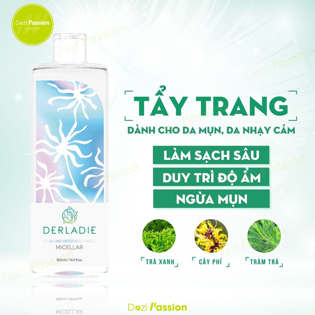 Nước Tẩy Trang Derladie Làm Sạch, Ngừa Mụn - Derladie Cleansing Water Witch Hazel 500ml