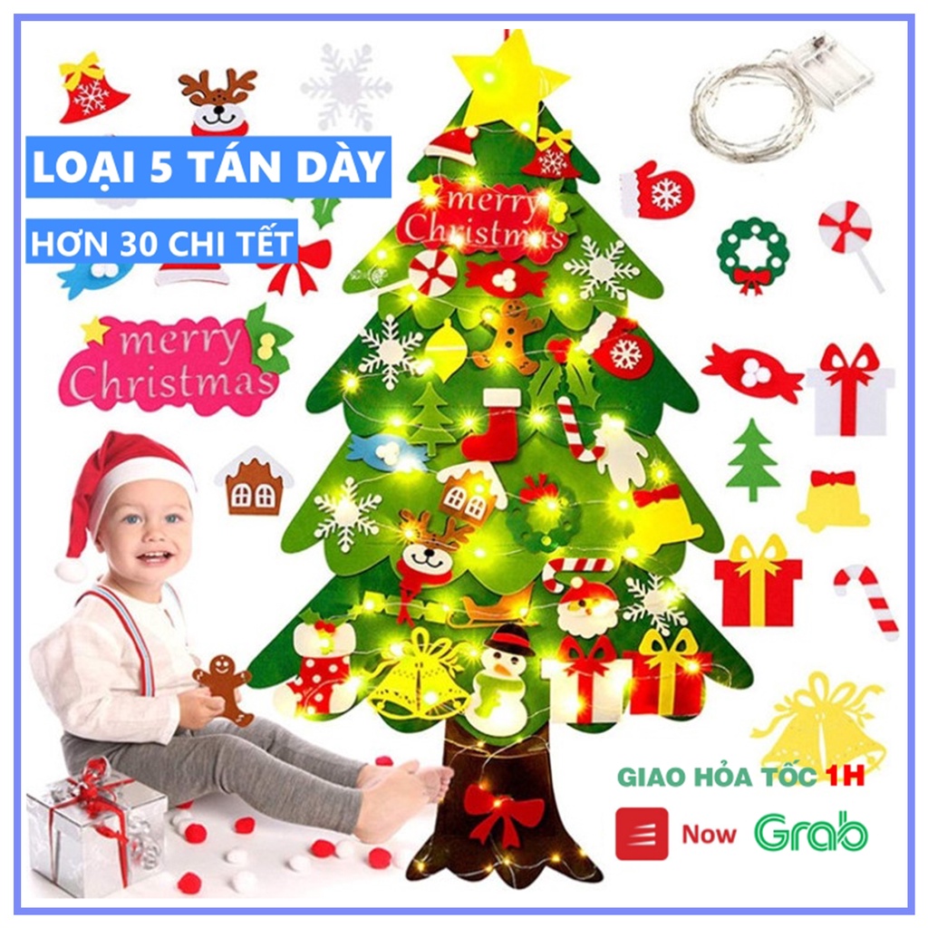 Cây thông Noel 5 lớp 32 chi tiết vải dạ LOẠI 1 trang trí giáng sinh TẶNG đèn nháy KT 110x70cm