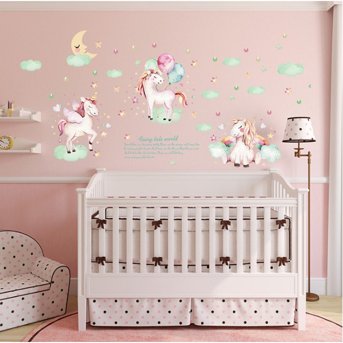Decal trang trí tường Con Kỳ Lân thiên thần đáng yêu