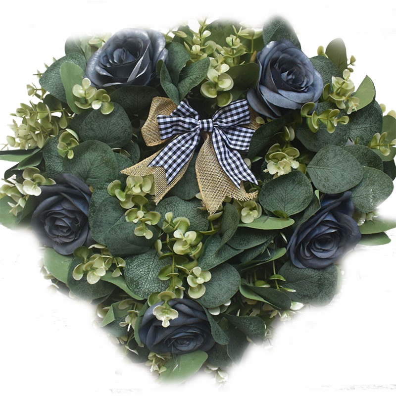 Vòng Hoa Hồng Giả Hình Trái Tim Màu Đen Bằng Vải Lanh Trang Trí Cửa Trước