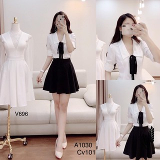 Set đen trắng cổ bẻ V1030 - chatfashion.vn