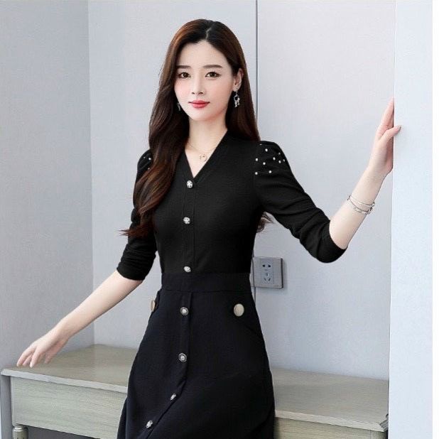 ĐẦM XÒE VINTAGE ĐÍNH NÚT SANG TRỌNG LỊCH THIỆP QUÝ PHÁI / CÓ SIZE 70KG LANA FASHION