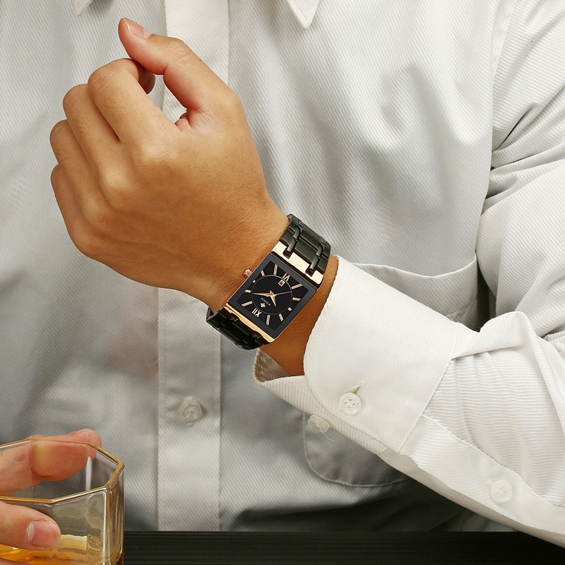 Đồng hồ nam mặt chữ nhật, đồng hồ đeo tay nam chính hãng WWOOR dây kim loại sang trọng, phong cách doanh nhân