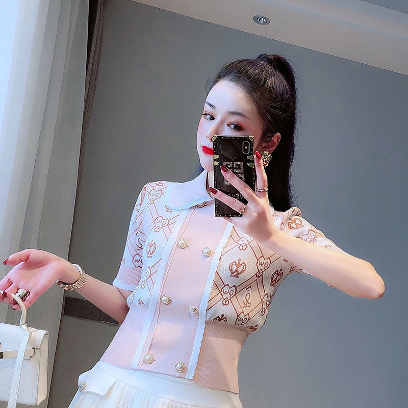 Áo Dệt Kim Tay Ngắn Cổ Búp Bê Ôm Dáng Thời Trang Mùa Hè Xinh Xắn Cho Nữ