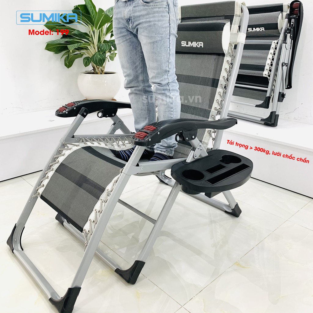 Ghế xếp thư giãn SUMIKA 199 - Mẫu mới nhất 2020, lăn tay massage, khung vuông cao cấp, tải trọng 200kg