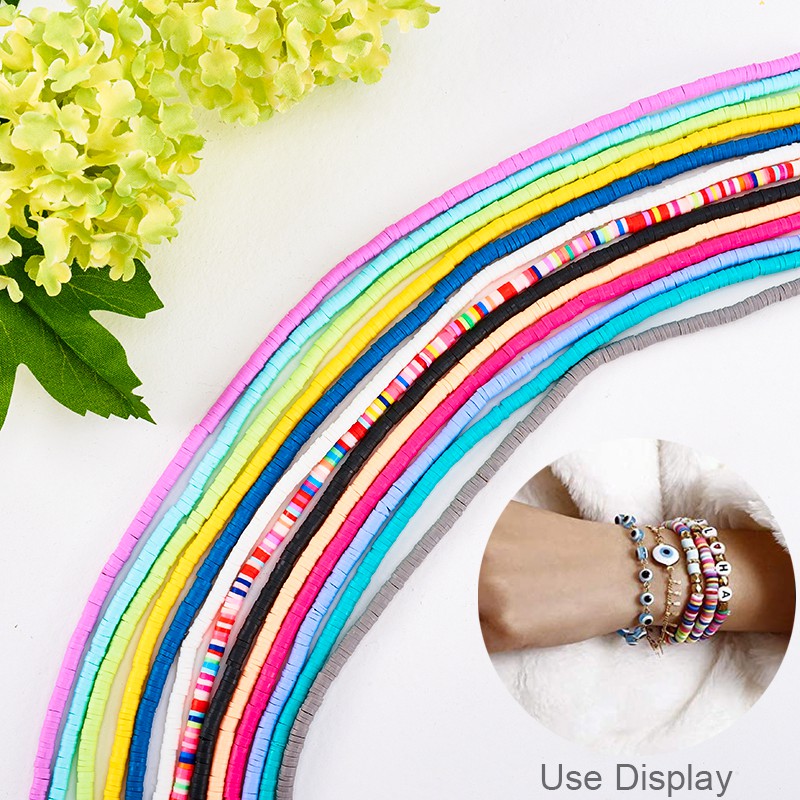 Dây xỏ hạt Heishi tròn dẹt bằng đất sét polymer handmade thân thiện với môi trường lỗ 1mm khoảng 380-400 hạt 17.7 inch