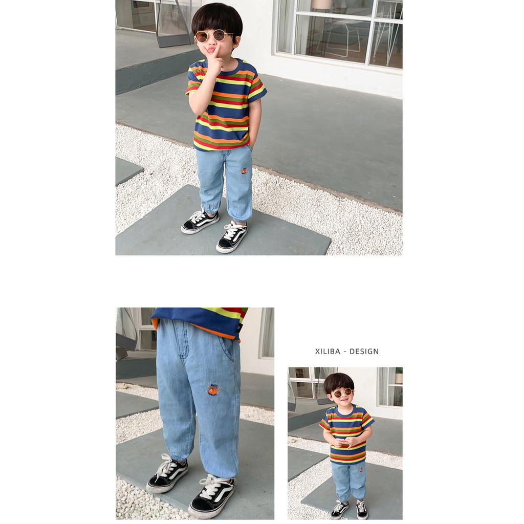 Mã 3636 quần jean gió nhẹ mềm phong cách Hàn Quốc cho bé trai và bé gái
