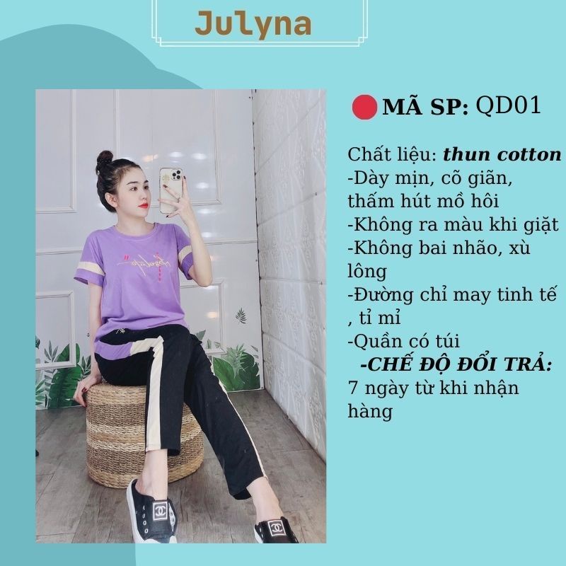 Đồ bộ nữ, bộ mặc nhà set bộ quần dài nữ bigsize JULYNA QD02 DÀI SỌC CHỮ KÍ PHỐI