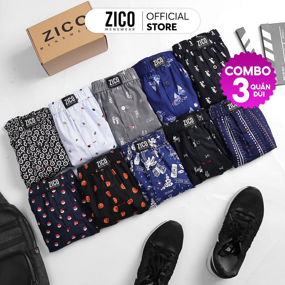 Combo 3 quần đùi nam ZICO MENSWEAR - Quần đùi ngủ nam, quần đùi mặc nhà nam lưng thun co dãn, thấm hút mồ hôi - ZC