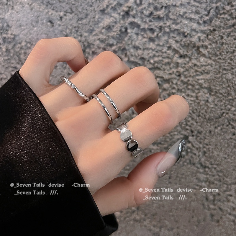 Bộ 5 nhẫn cưới IF YOU bạc đính ngọc trai thời trang Hàn Quốc làm trang sức cho nữ
