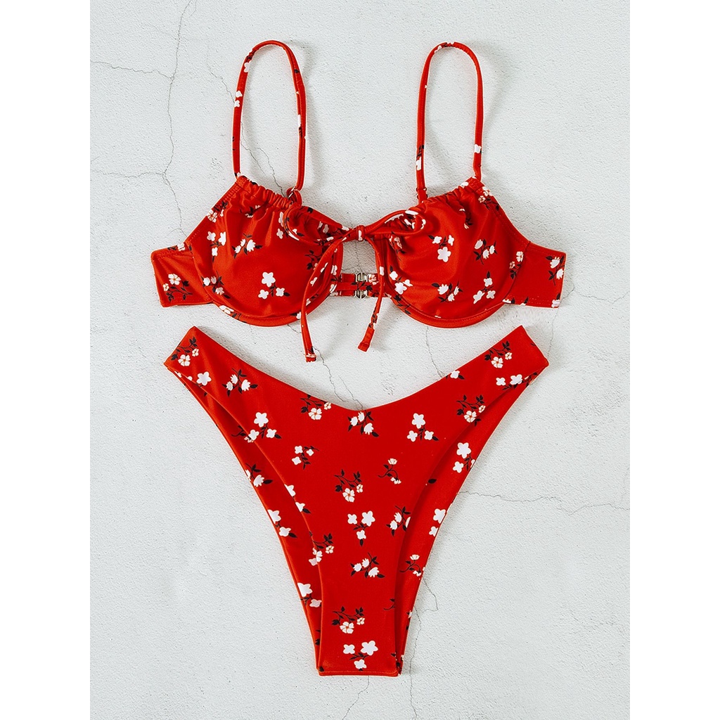 [BKN1477] &lt;ÂU&gt; SET BIKINI ĐỎ HOA NHÍ (CÓ GỌNG)
