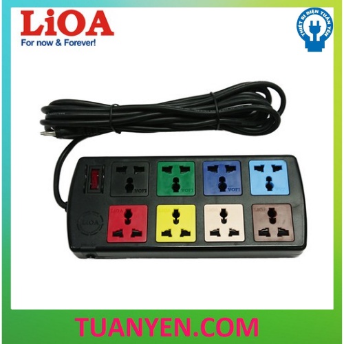 Ổ Cắm LIOA 8 Lỗ Đa Năng - FREESHIP - Chịu Tải 2200W - Có Nắp Che Chống Giật - 8D32N (Dây 3 Mét)